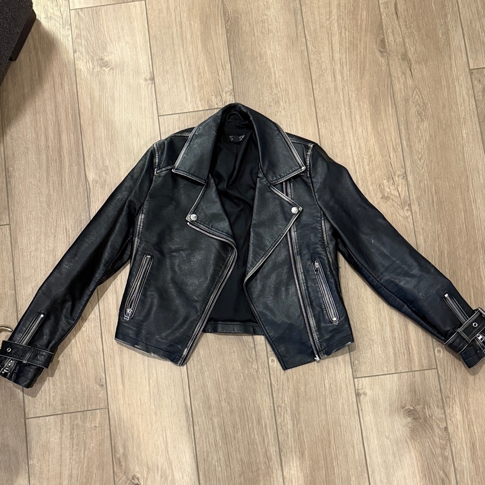 TOPSHOP Black Leather Biker Jacket